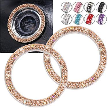 Imagem de ToBeQueen Adesivo de emblema de anel brilhante com botão de botão de pressão - 2 peças de decoração de carro feminino, champanhe