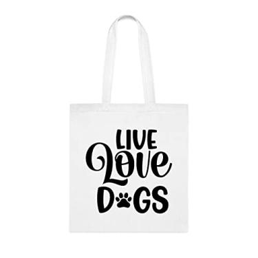 Imagem de Sacola engraçada Live Love Dogs, presente para cães, aniversário de cães bolsa de ombro para cães, bolsa reutilizável para cães, Branco