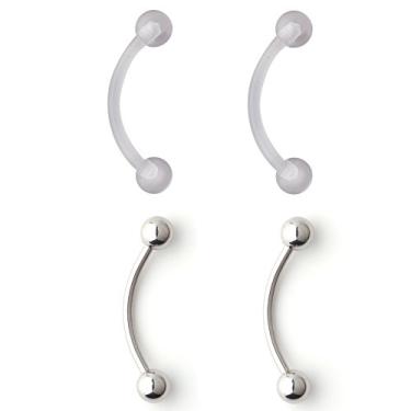 Imagem de Ruifan Piercing retentor de língua com barra curvada de acrílico Bioflex transparente 4 peças 14G 5/20.3 cm