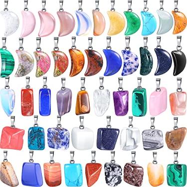 Imagem de 50 pingentes de pedra, pingentes de pedra preciosa irregular, contas de pedra curativa, forma de lua, pingentes de pedra preciosa natural, pingentes de quartzo para pulseiras DIY, colares, brincos,
