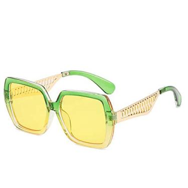 Imagem de Óculos de sol quadrados gradiente tendência de luxo masculino moda feminina pernas de metal oco grande armação óculos de sol uv400 óculos de proteção, verde amarelo, tamanho único