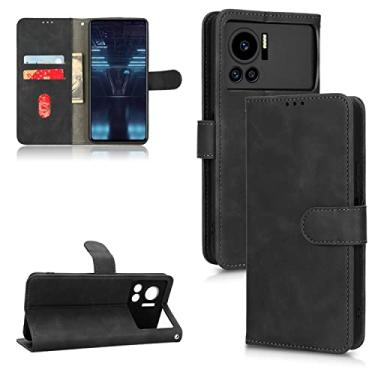 Imagem de Capas de telefone Business Skin Feel compatíveis com Infinix Note 12 G96 Note 12 VIP Capa de couro slots para cartão clipe de carteira capa de telefone à prova de choque (preto, Infinix Note 12 VIP)