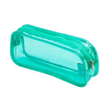Imagem de Estojo PVC Transparente 1 Zíper Verde Água, BRW, Modelo: ET0203