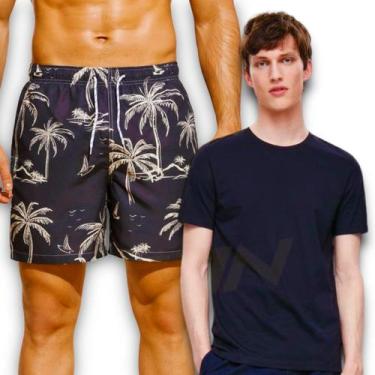 Imagem de Kit Shorts Tactel + Camiseta Masculina Algodão Bermuda Coqueiro 1 394