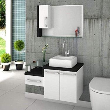 Imagem de Gabinete para Banheiro 2 Portas 1 Gaveta com Cuba e Espelheira Legno 830W Siena Móveis Branco/Preto Onix