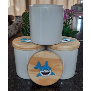 Imagem de Kit higiene bebê Baby Shark 3 potes Porcelana Tampa Pinus