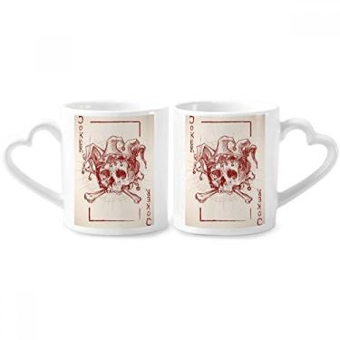 Imagem de Coringa Coringa Coroa Vermelha Esqueleto Padrão Cartão de Pôquer Conjunto de Caneca de Porcelana para Casal Caneca Amante Cerâmica Alça Coração
