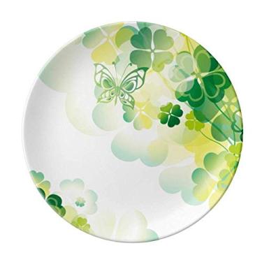 Imagem de Prato Decorativo de Porcelana Salver Prato de Dia de São Patrício Borboleta de Quatro Folhas