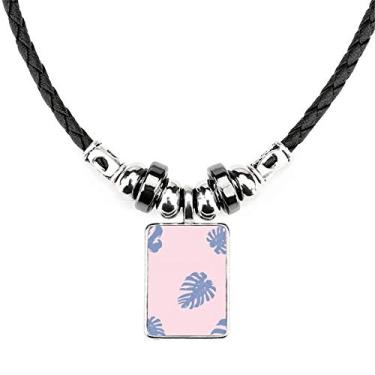 Imagem de DIYthinker Colar de arte de plantas abstratas em pó azul joia Torque pingente de corda de couro