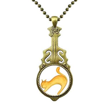 Imagem de DIYthinker Miaoji Colar de aquarela de gato laranja com pintura antiga pingente de música