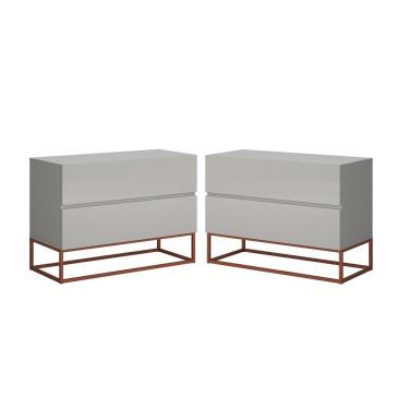 Imagem de Kit 2 Mesa Cabeceiro Eros 60Cm Estilo Industrial Com Base De Ferro Off White/Cobre