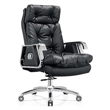 Imagem de Cadeira de escritório executiva alta, cadeira de escritório com encosto alto de 400 lbs, cadeira executiva de couro colado, cadeira de escritório giratória de couro preto com braços acolchoados, preto