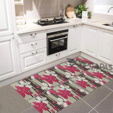 Imagem de Kit de 3 Tapetes Emborrachados Antiderrapante Com Passadeira Flor de Liz