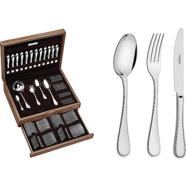 Imagem de Faqueiro Tramontina Firenze em Aço Inox com Facas de Mesa Forjadas Acabamento Brilho e Estojo de Madeira 101 Peças