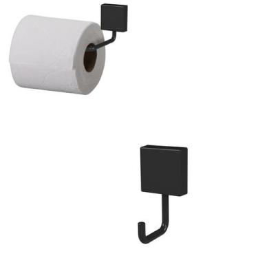 Imagem de Kit Porta Papel Higiênico + Gancho Preto - Vip Capas