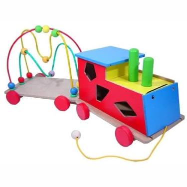 Imagem de Trenzinho Com Formas E Aramado - Madeira - Multicolorido - Bem Infantil