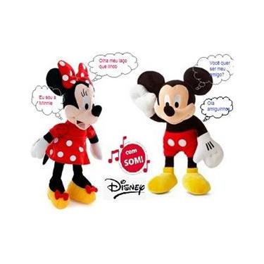 Imagem de Pelucia Mickey e Minnie Disney Fala 3 Frases com Som