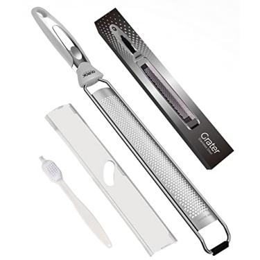 Imagem de Ourokhome Ralador de limão para cozinha, ralador de queijo parmesão de aço inoxidável para gengibre, chocolate, coco, lima, noz-moscada, cítrico, frutas, vegetais com escova de limpeza, lavável na lava-louças, cinza