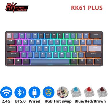 Imagem de Royal kludge rk61 plus 2.4g sem fio bluetooh teclado mecânico 61 teclas 60% compacto rgb backlit