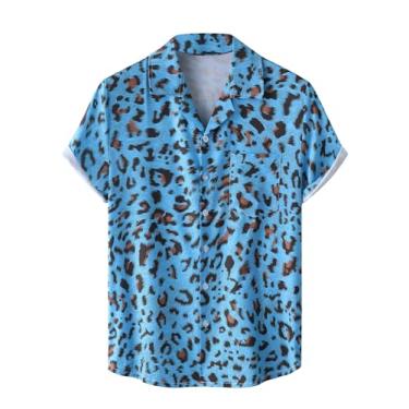Imagem de Verdusa Camisa masculina de manga curta com estampa de zebra de leopardo, Azul, P