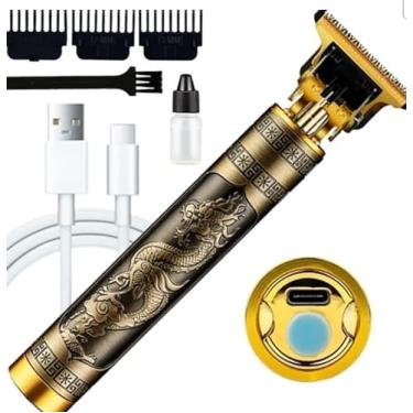 Imagem de Máquina Profissional Dragão Acabamento Sem Fio Cabelo Barba Pezinho Personalizada Com Limitador de Lamina Ajustável Recarregável 4 Pentes Óleo Escovinha Kit Conjunto Aparador