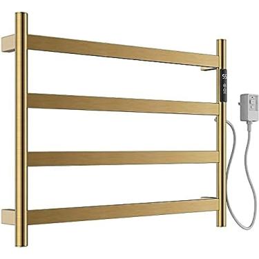 Imagem de Aquecedor de toalhas com temporizador e controle de temperatura, toalheiro aquecido elétrico de 4 barras, baixo consumo, toalheiro aquecido em ouro escovado, aquecedor de toalhas de aço inox