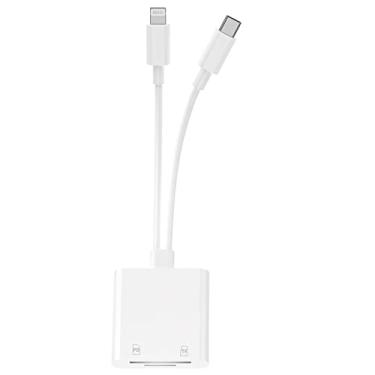 Imagem de [Certificado Apple MFi] Leitor de cartão SD para iPhone, câmeras 4 em 1, leitor SD com compartimento duplo para MicroSD/TF, adaptador de visualização de câmera de trilha de cartão de memória de fotografia, plug and play para iPhone/iPad/iMac/DJI