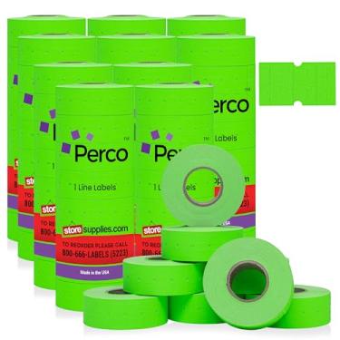 Imagem de Perco 1 linha de etiquetas verdes fluorescentes - 80 rolos, 10 mangas, 80.000 etiquetas em branco preço e data para armas de data e preço de linha Perco 1 - Feito nos EUA