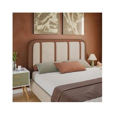 Imagem de Cabeceira para Cama Box Queen Dobuê Leon com Revestimento em Veludo e Corino