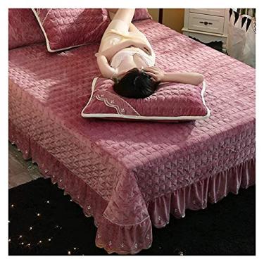 Imagem de Jogo de cama acolchoado de algodão 3 peças decoração cama casal solteiro capa de cama multifunções / cobertor com 2 fronhas – macio 100% (Superking rosa: 250 x 270 cm)