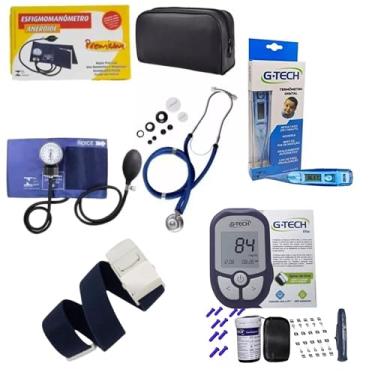 Imagem de Kit Enfermagem + Aparelho Medidor Glicose VITA Completo Premium (AZUL)