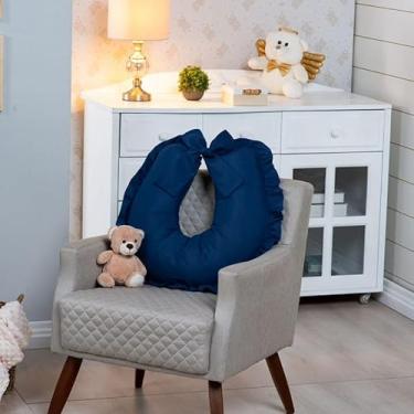 Imagem de Almofada de Amamentação Luxo Extra Grande 100% Algodão com Zíper e Capa Removível - Várias Estampas, Babado, Percal 200 fios, Azul Marinho - Ideal para Menino e Menina