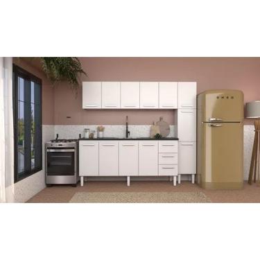 Imagem de Conjunto Cozinha Completo Para Pia 2,00metros Gabinete 3 Gavetas + Aéreo + Paneleiro 100% em Aço  - Venus Cozimax