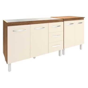 Imagem de Mobília Decor, Armário Cozinha Gabinete Pia de 120 cm Bruna e Balcão Jane para Forno Elétrico ou Microondas Savana Off White