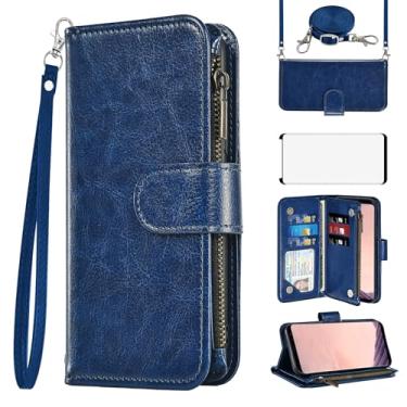 Imagem de Asuwish Capa de celular para Samsung Galaxy S8 Plus carteira com protetor de tela de vidro temperado alça transversal com zíper suporte para cartão S8plus S 8 8plus 8S Edge S8+ SM-G955U mulheres