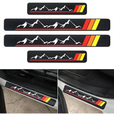 Imagem de Protetor de peitoril de porta estilo fibra de carbono 4 peças anti-sujidade capa protetor de soleiras guarnição, pedal de boas-vindas compatível com carro caminhão SUV