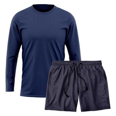 Imagem de Kit Short Praia Academia Passeio Treino Marinho + Manga Longa Masculina Segunda Pele Dry-Masculino