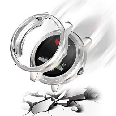 Imagem de Yrzper Compatível com Garmin Vivoactive 3 Capa protetora à prova d'água revestida de TPU macio capa protetora de tela à prova de arranhões para Garmin Vivoactive 3 (prata)