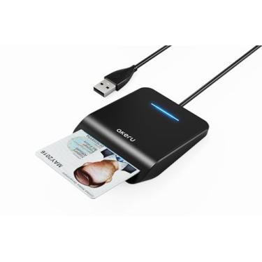 Imagem de Leitor de cartão CAC com indicador LED, acesso comum militar DOD, (cabo de 1,5 m de comprimento). Compatibilidade universal, leitor de Smart Card PIV compacto compatível com Windows, Mac OS - Black AKERU [EAL-20]