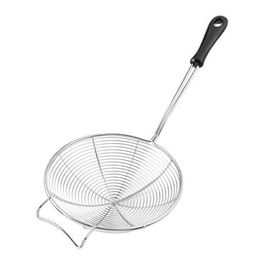 Imagem de COMFECTO Coador de cozinha de aranha asiática, 15,5 cm com malha espiral para fritadeira e cabo de concha resistente ao calor, coador de aço inoxidável colher para drenar macarrão, óleo de escumadeira