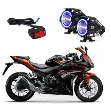 Imagem de Kit Led Farol Milha Moto CBR 500 2014 Angel Eye Azul U7 - LedAA
