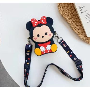 Imagem de Bolsinha Infantil Silicone Cute Porta Celular Moedas Alça Transversal Bolsa Personagem Disney Stitch Lilo Minnie Mickey