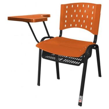 Imagem de Cadeira Universitária Plástica Laranja com Porta Livros Plástico 10 Un