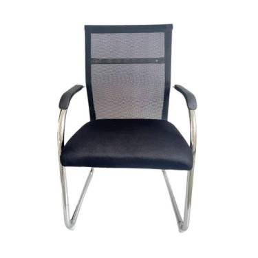 Imagem de Cadeira Interlocutor Mesh Fixa Preta W-122 - Atacadeiras