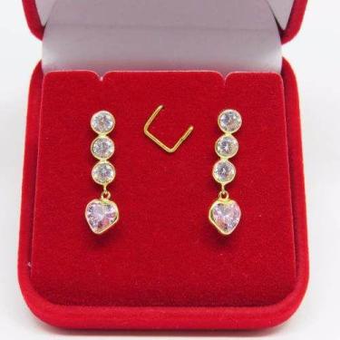 Imagem de Lindo Brinco Ouro 18k 750 Coração Três Marias Coração 6mm - RD Magazin