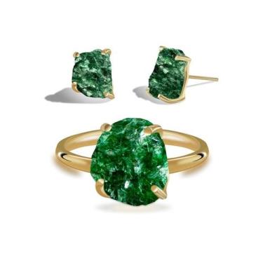 Imagem de Conjunto de Fuchsita - Cristal Natural, Banho Ouro 18k
