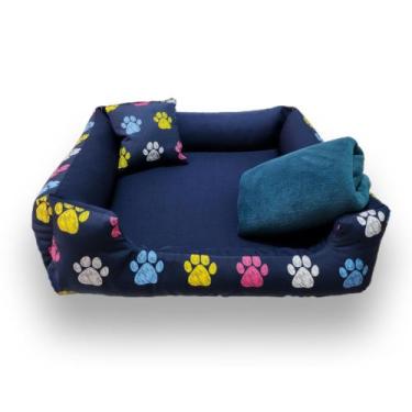 Imagem de caminha pet cama pra cachorro pequeno até 5 kg + mantinha ( azul marin