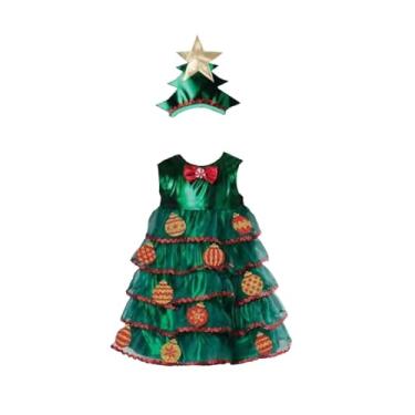 Imagem de simhoa Vestido de árvore de Natal infantil com conjunto de chapéu, lindo vestido para o palco Ano Novo, 130 Cm
