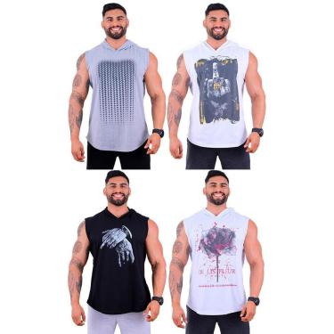 Imagem de Kit 4 Regatas Longline Machão Com Touca Masculina MXD Conceito Academia Exercício Físico-Masculino