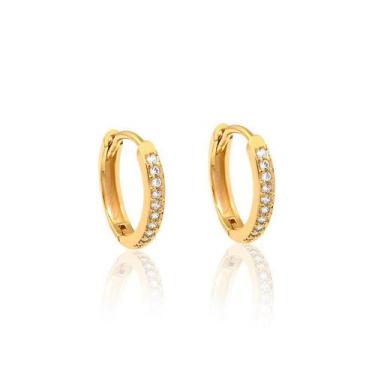 Imagem de Brinco de Ouro 10k Argola com Zircônias - Safira, Único